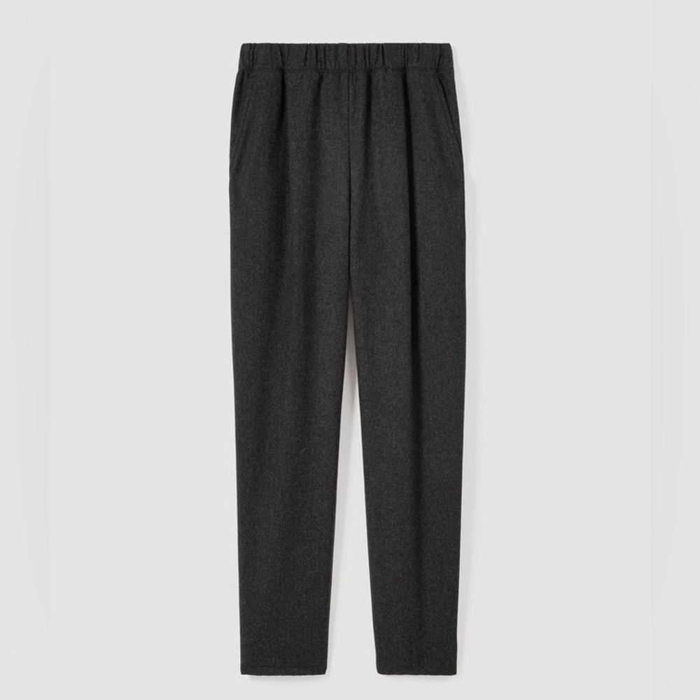 Eileen Fisher Charcoal Flannel Pleated Tapered Pants Large